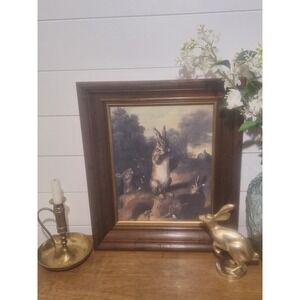 Vintage soild wood frame with new canvas bunny print